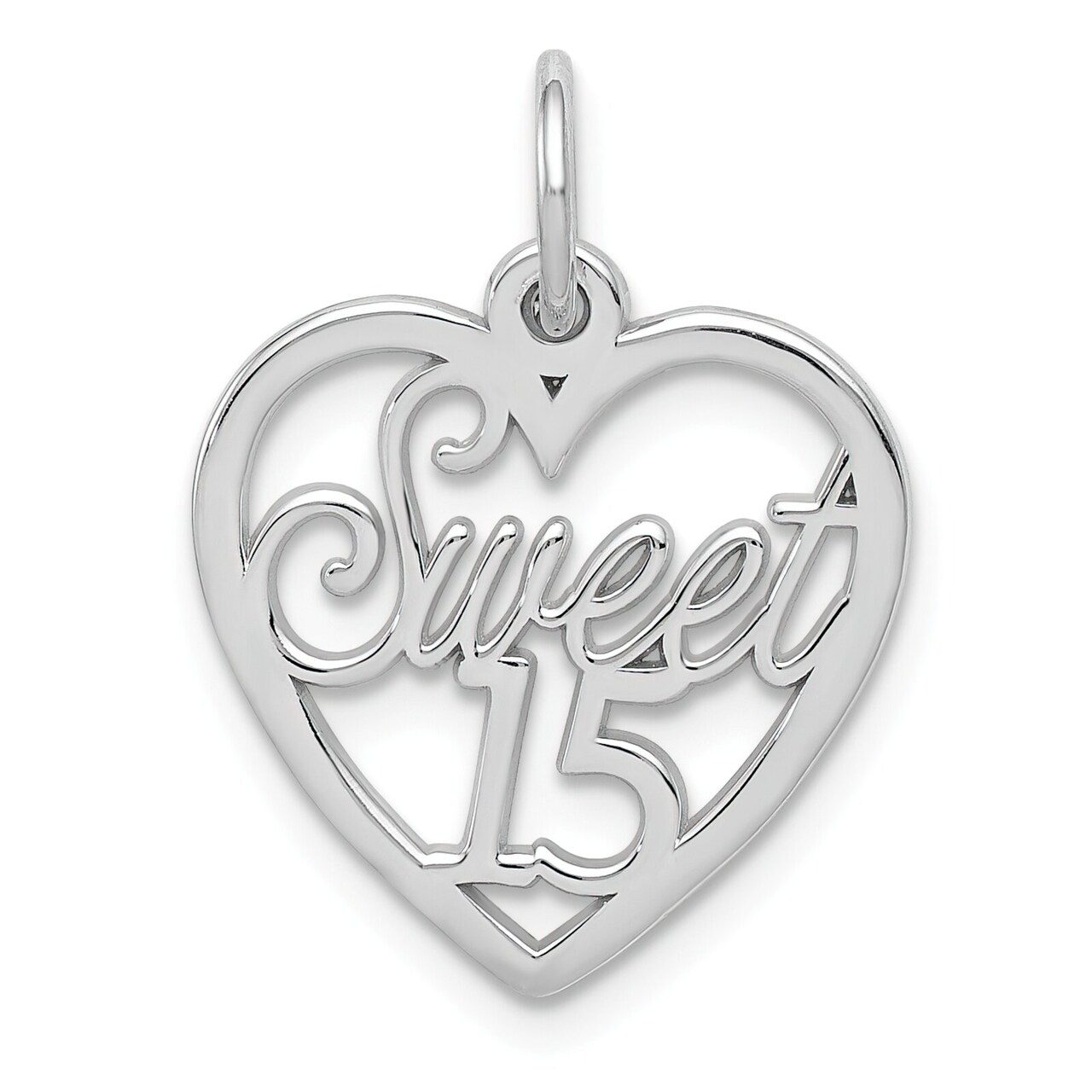 14K White Gold Sweet 15 Heart Charm Birthday Pendant Jewerly 22mm x 16mm